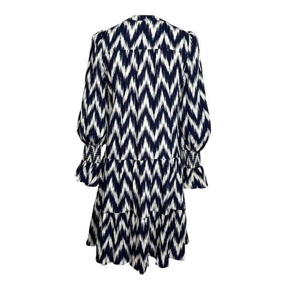 Tuckernuck Pomander Place Kenzo Dress Navy White Ikat Tiered Preppy Shift XXS - Picture 5 of 12